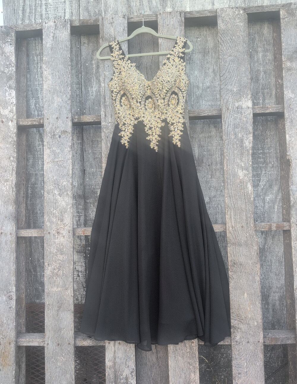 Vintage Fashion Fiesta Scroll Beaded Bodice Formal Floor Length Dress Women's S